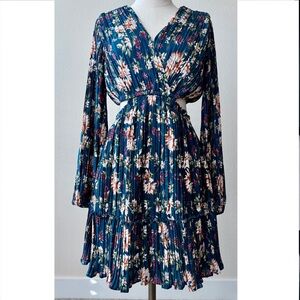 Floral Side Cutout Long Sleeve Dress